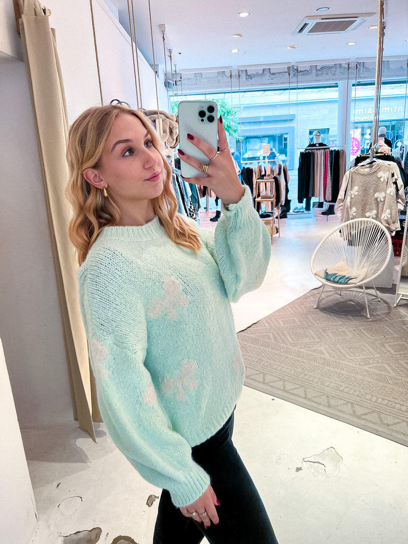 Oversized Strickpullover mit Schleifen Mint