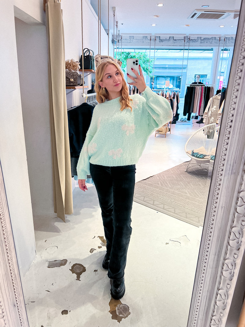 Oversized Strickpullover mit Schleifen Mint