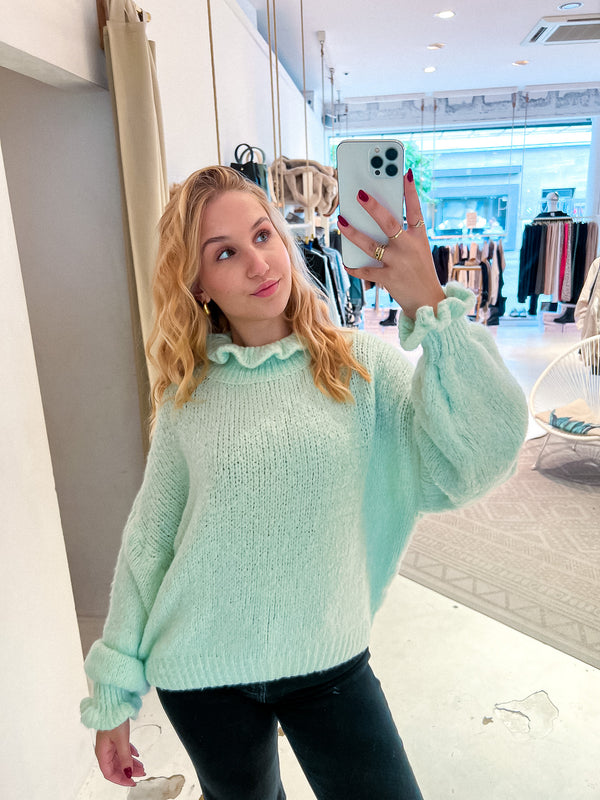 Oversized Strickpullover mit Rüschen Mint