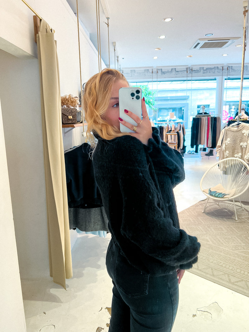 Oversized Strickpullover mit Rüschen Schwarz