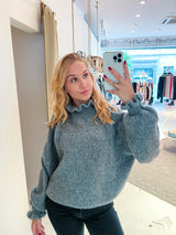 Oversized Strickpullover mit Rüschen Dunkelgrau