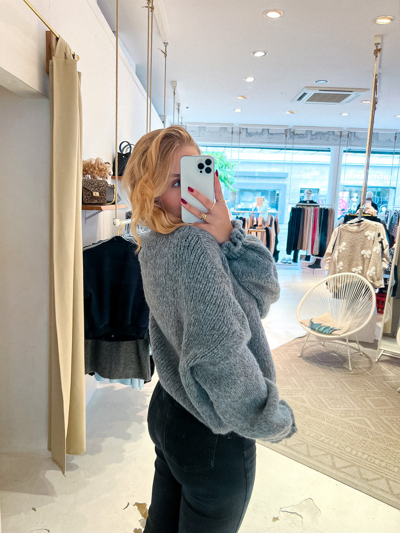 Oversized Strickpullover mit Rüschen Dunkelgrau