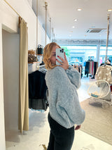 Oversized Strickpullover mit Rüschen Hellgrau