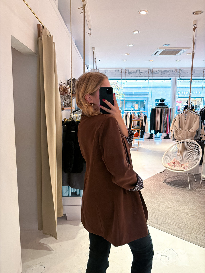 Oversized Blazer mit Leomuster Braun