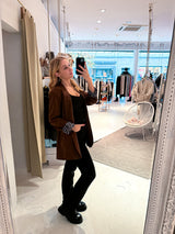 Oversized Blazer mit Leomuster Braun