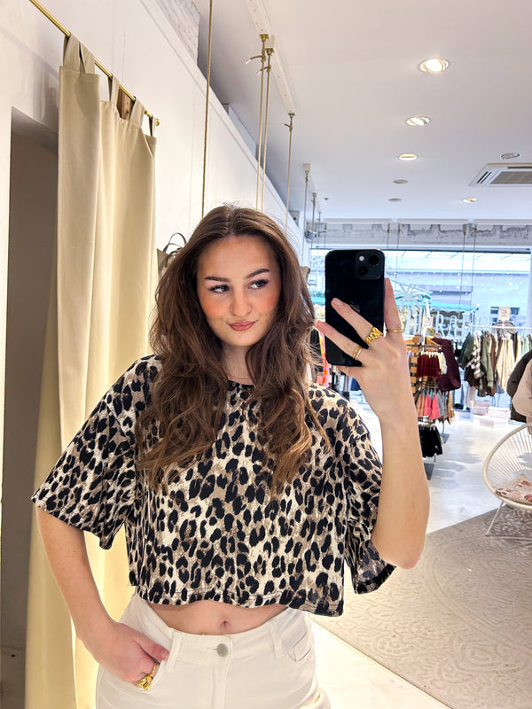 Cropped Tee mit Leomuster