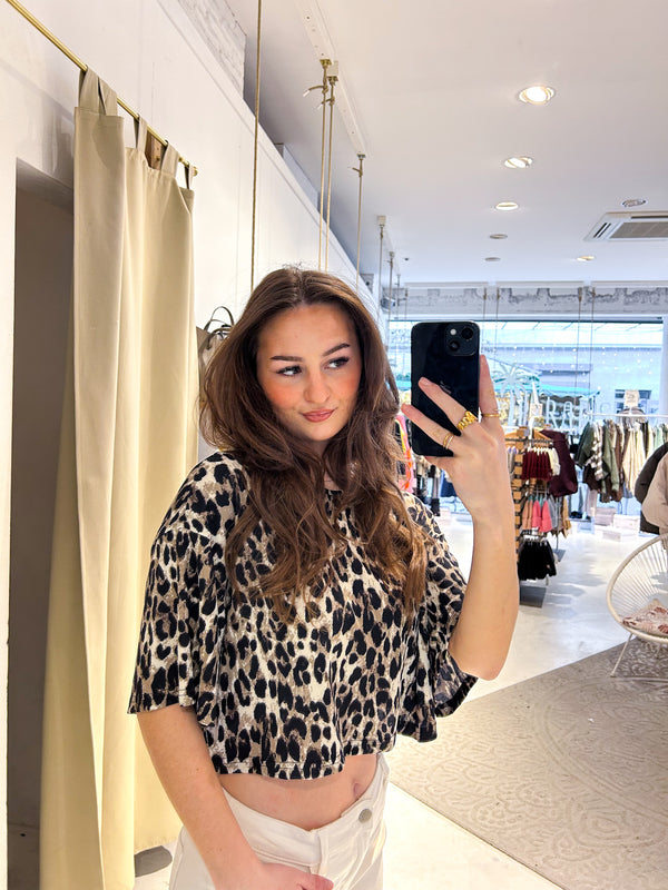 Cropped Tee mit Leomuster