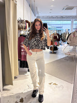 Cropped Tee mit Leomuster