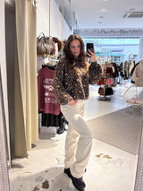 Strickpullover mit Leomuster Hellbraun