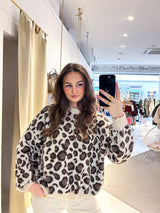 Strickpullover mit Leomuster Beige