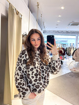 Strickpullover mit Leomuster Beige