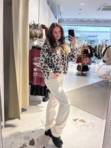 Strickpullover mit Leomuster Beige