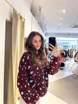 Strickpullover mit Leomuster Weinrot