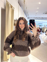 Strickpullover Gestreift mit Rüschen Hellbraun/Braun