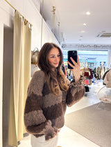 Strickpullover Gestreift mit Rüschen Hellbraun/Braun