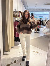 Strickpullover Gestreift mit Rüschen Hellbraun/Braun