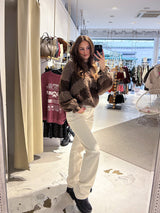 Strickpullover Gestreift mit Rüschen Hellbraun/Braun