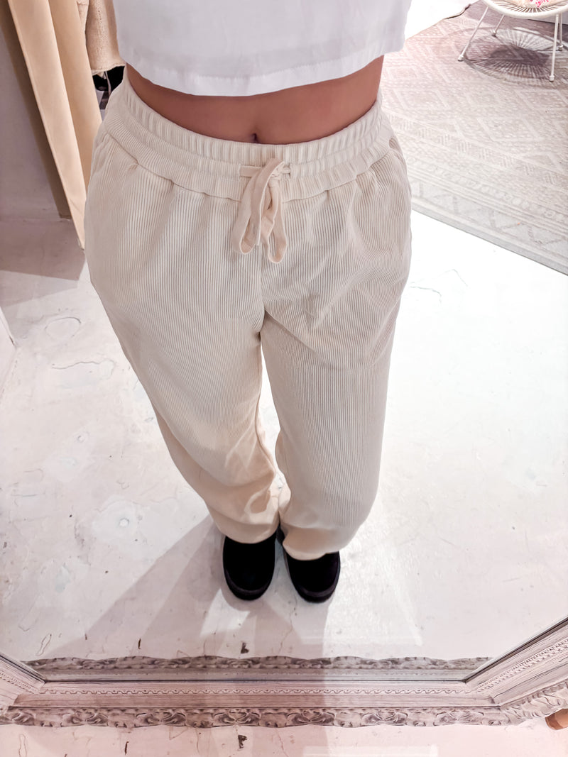 Wide Leg Cord Hose Beige