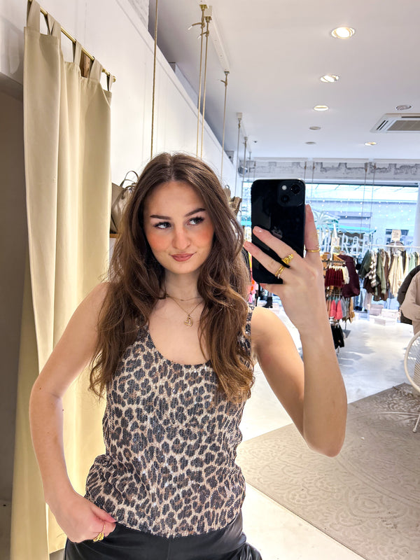 Top mit Pailletten und Leomuster