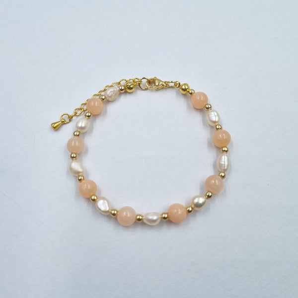 Beads By Brown Naturstein Armband Light Peach/Gold