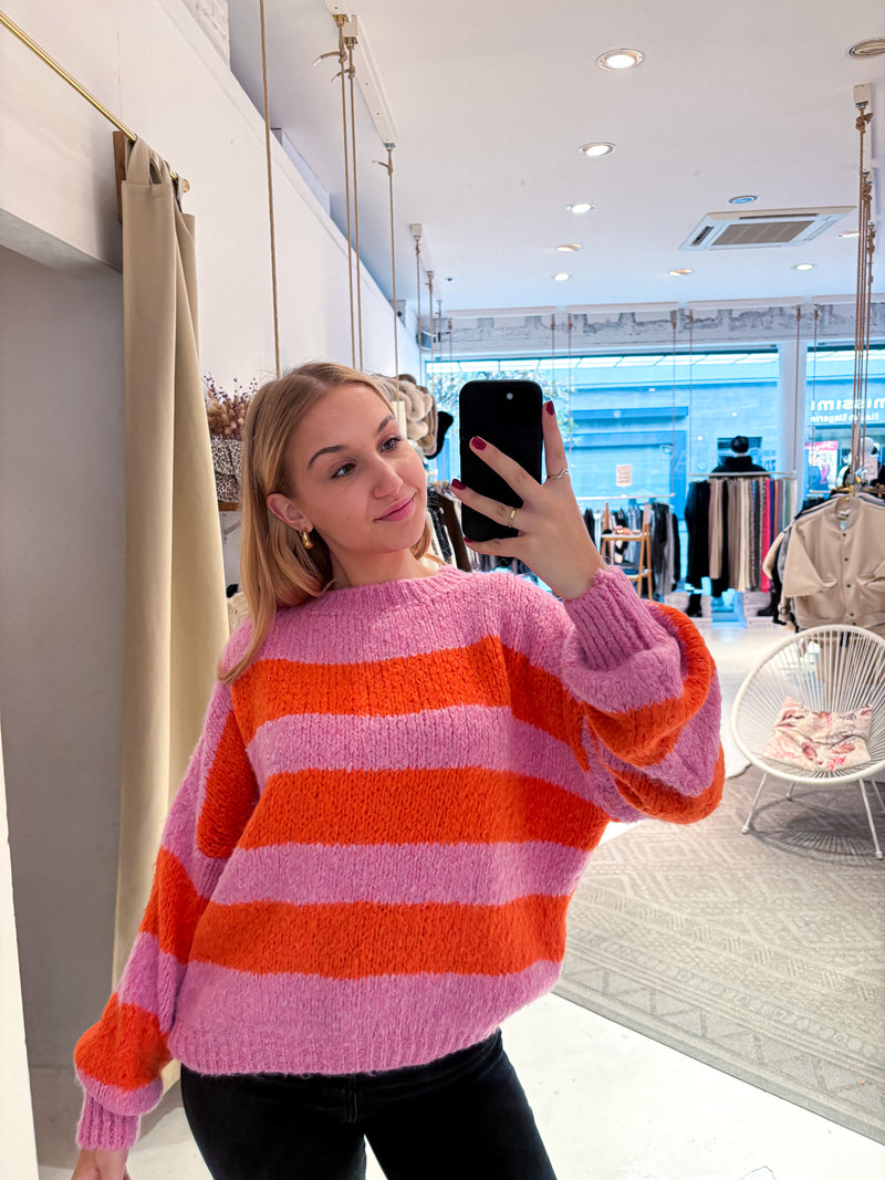 Oversized Strickpullover gestreift Pink/Orange