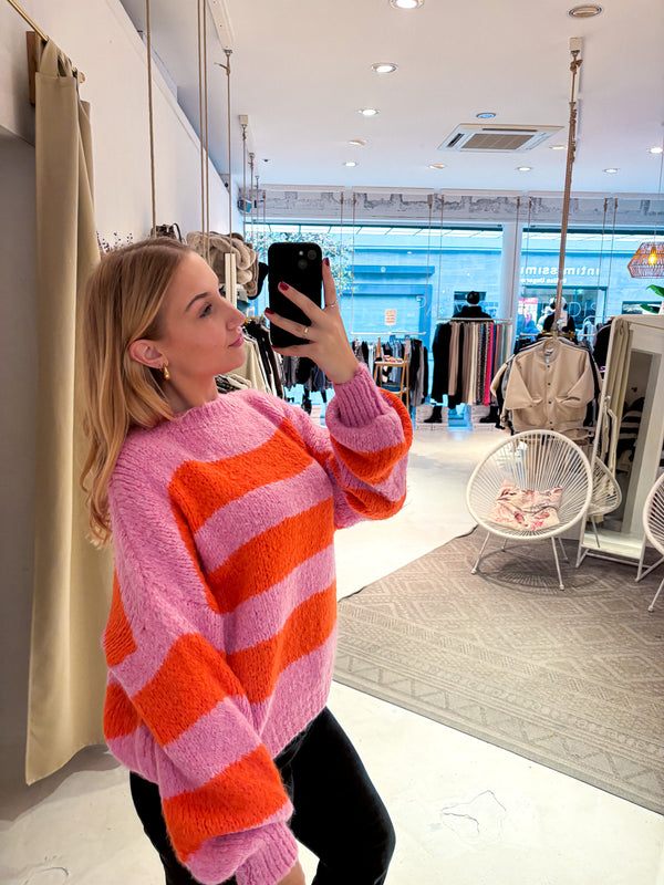 Oversized Strickpullover gestreift Pink/Orange