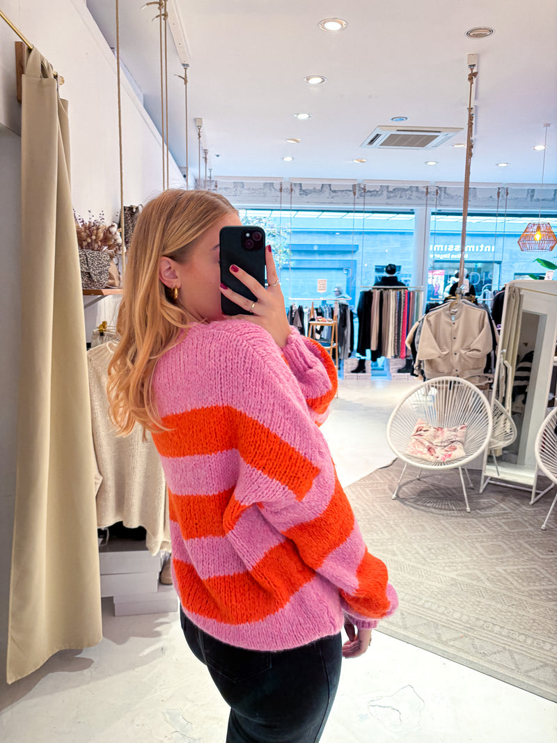 Oversized Strickpullover gestreift Pink/Orange