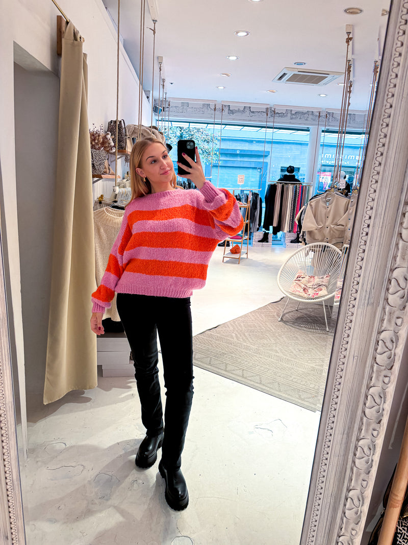 Oversized Strickpullover gestreift Pink/Orange