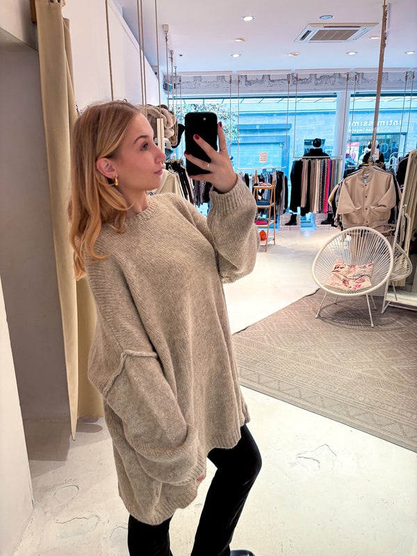 Langer Basic Pullover Taupe