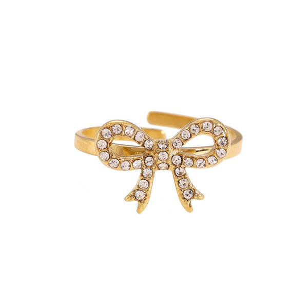 Bowtie With Diamonds Edelstahl Ring Gold