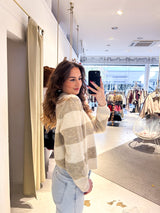 Gestreifter Strickpullover mit Kragen Taupe