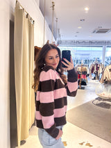 Gestreifter Strickpullover mit Kragen Braun/Rosa