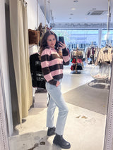 Gestreifter Strickpullover mit Kragen Braun/Rosa