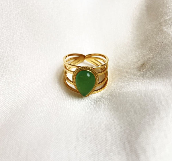 Green Aventurine Edelstahl Ring Gold