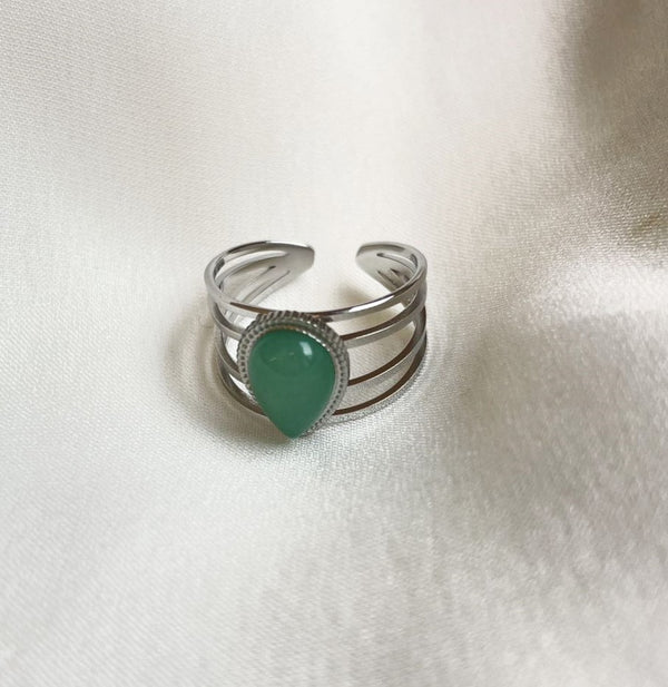 Green Aventurine Edelstahl Ring Silber