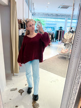 Oversized Strickpullover mit V-Ausschnitt Weinrot