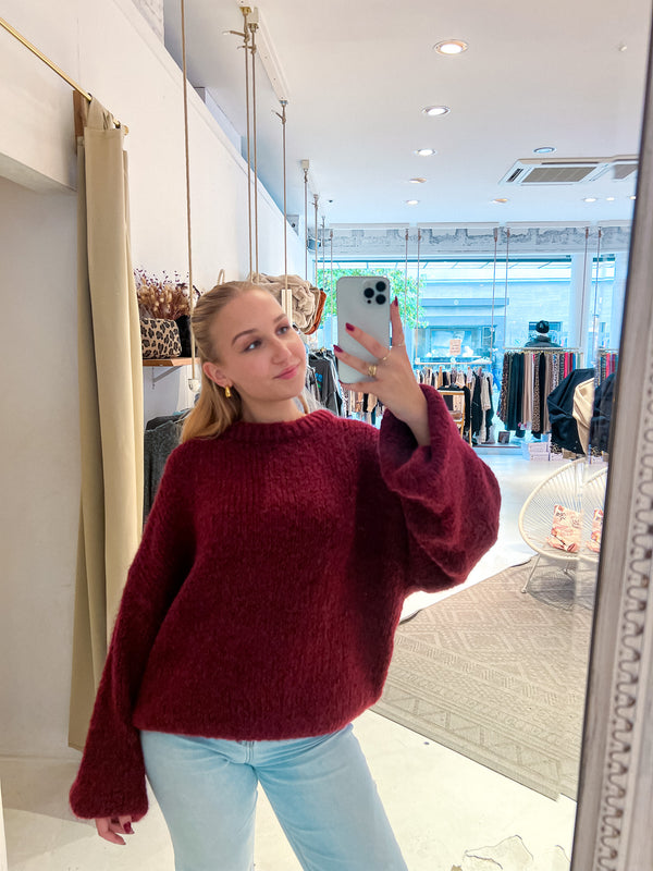 Oversized Strickpullover Weinrot