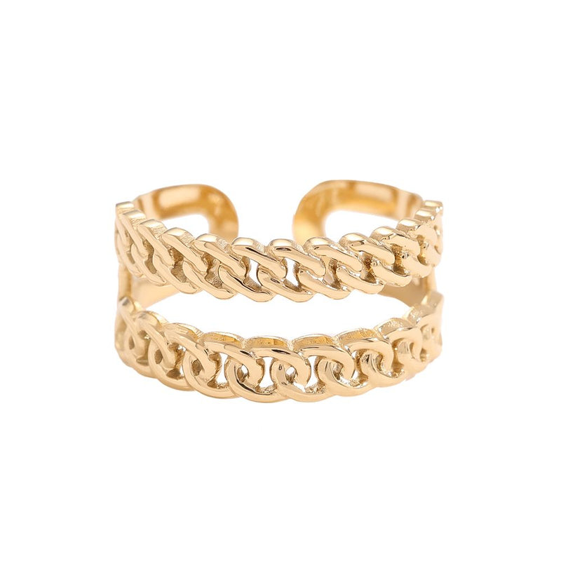 Double Layer Crossed Cycles Edelstahl Ring Gold