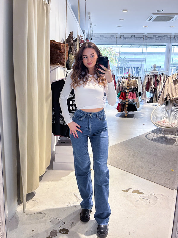 Wide Leg Extra Long Jeans Cut Dunkelblau