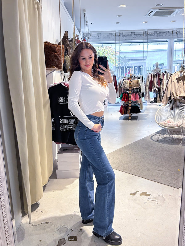 Wide Leg Extra Long Jeans Cut Dunkelblau