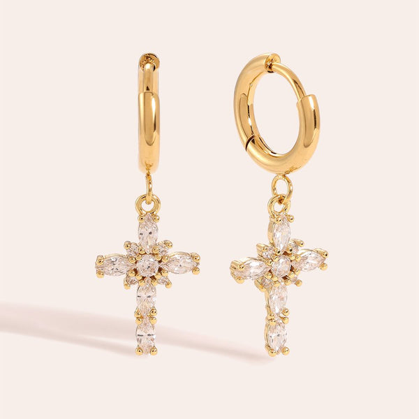 Oval Diamonds Cross Edelstahl Ohrringe Gold