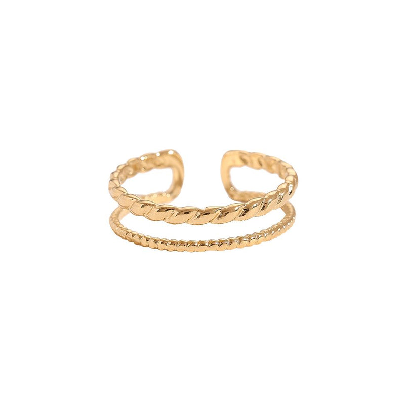 Two Thin Layer Twisted Edelstahl Ring Gold