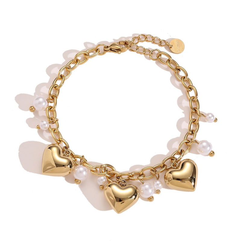 Hearts With Pearl Edelstahl Armkette Gold