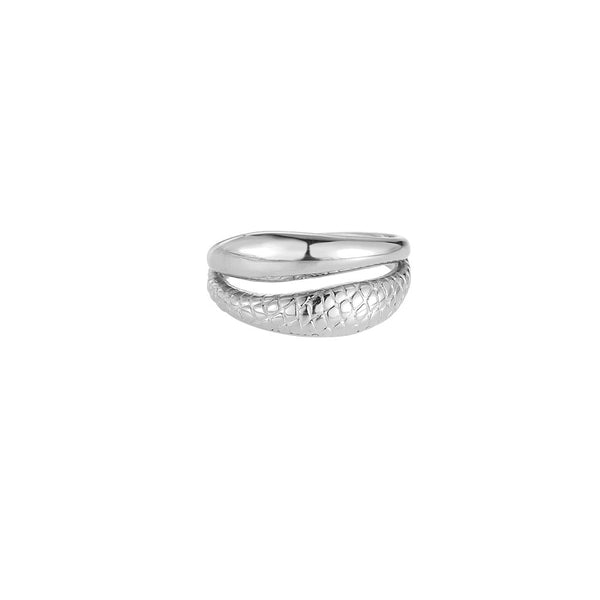 Double Layered Snake Skin Edelstahl Ring Silber