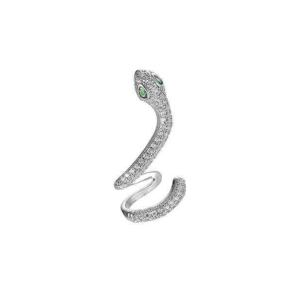 Green Eye Snake Vergoldete Ohrring & Earcuff Silber