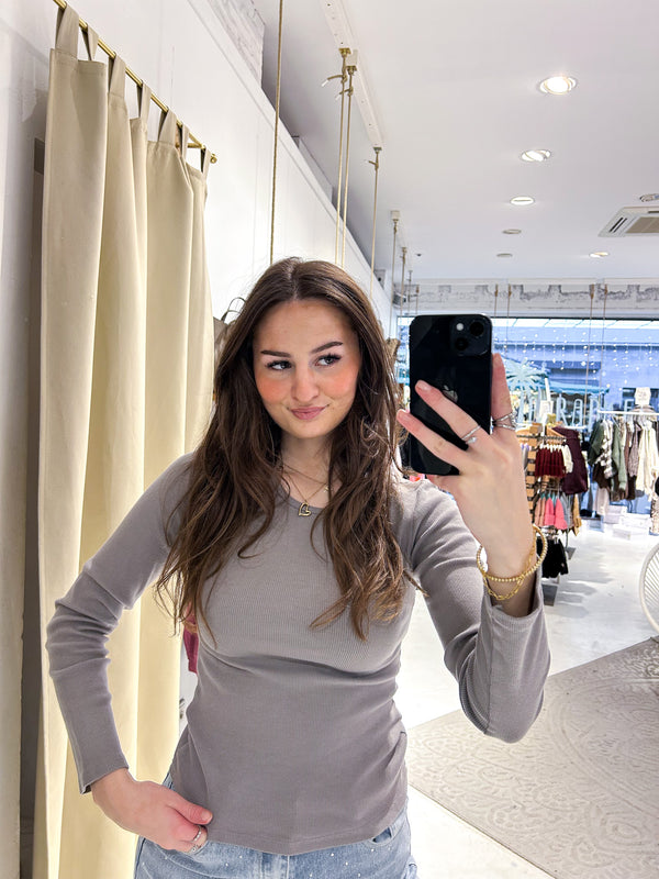 Ribbed Langarm Shirt Taupe