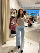 Ribbed Langarm Shirt Taupe