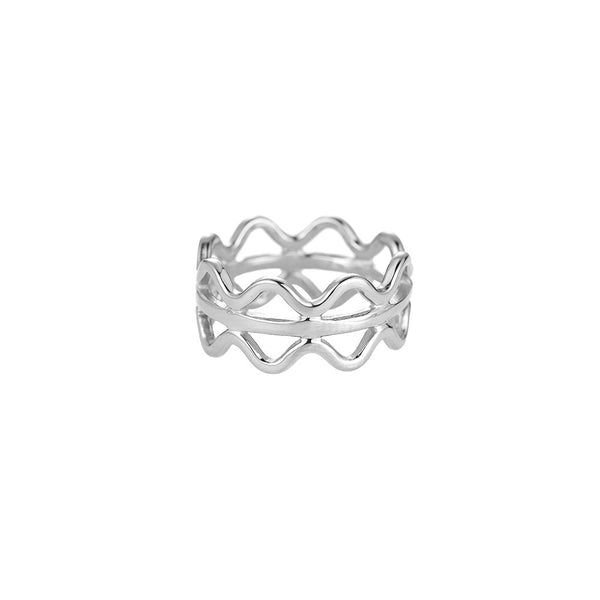 Aquatic Wave Symmetry Edelstahl Ring Silber