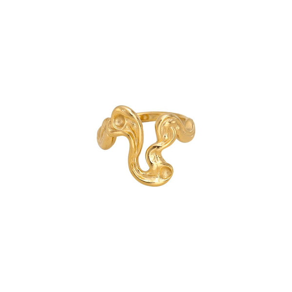 Uneven Slim Doodle Twisted Edelstahl Ring Gold