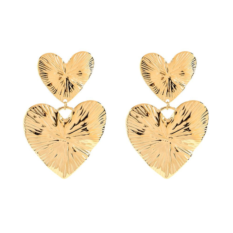 Two Hearts With Stripes Edelstahl Ohrringe Gold